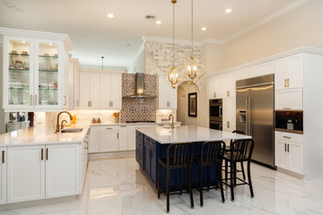 Modern White Kitchen in Estate Home - 249139039