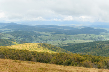 View of the mountains with fog.