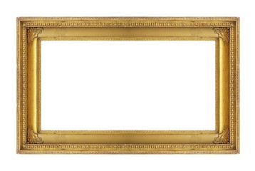 Panoramic golden frame for paintings, mirrors or photo isolated on white background