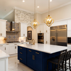 Modern White Kitchen in Estate Home - 249139281