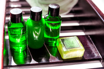 A set of cosmetics for a bath. Horizontal photo