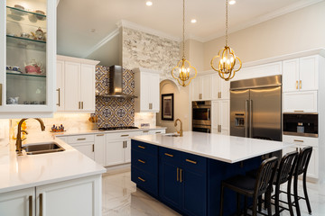 Modern White Kitchen in Estate Home - 249139431