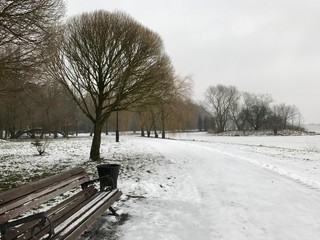 Nesvizh park in winter. Nyasvizh, Nieśwież, Nesvizh,&nbsp;Niasvizh, Nesvyzhius, Nieświeżh, in Minsk Region, Belarus. Site of residential castle of the Radziwill family. 