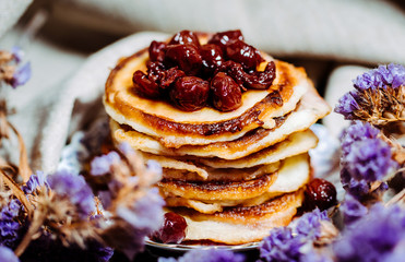 Stack of fritters on the dinner table