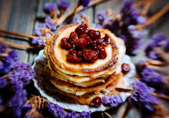 Stack of fritters on the dinner table