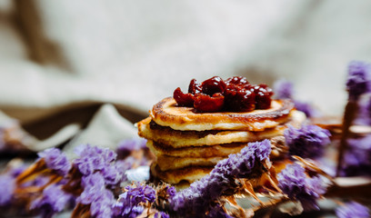 Stack of fritters on the dinner table