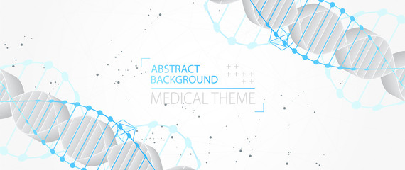 Science template, abstract background with a 3D DNA molecules. Vector illustration.