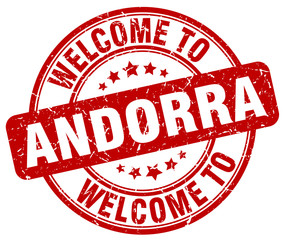 welcome to Andorra red round vintage stamp