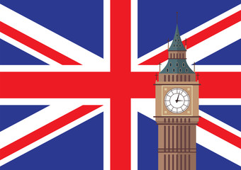 Fototapeta na wymiar Big Ben with United Kingdom flag background