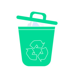 Prohibition sign. forbidden to litter. vector garbage trash can isolated sign - recycling junk basket garbage sign symbol. Ecology Plastic Cup With Recycle Sign Green Flat Icon On White Background