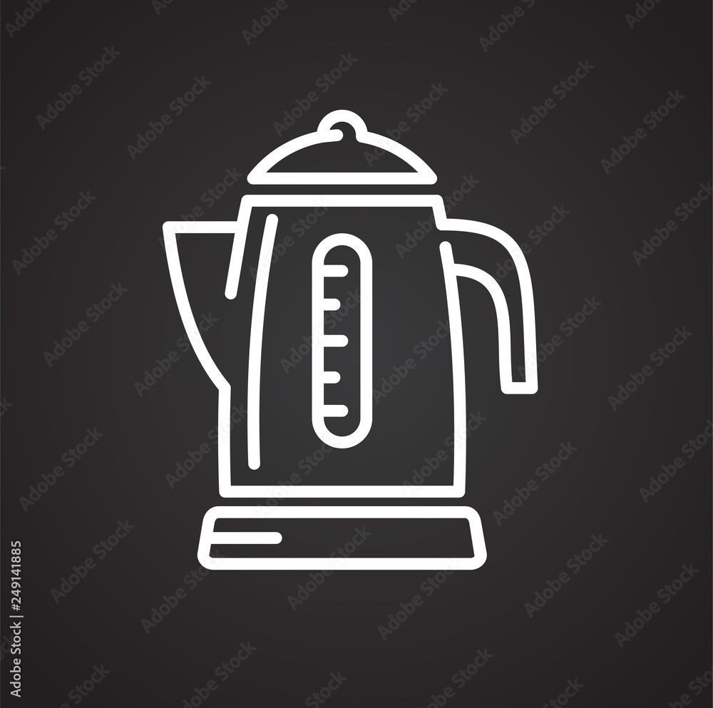 Poster electric kettle line icon on black background for graphic and web design, modern simple vector sign.