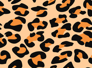 Leopard seamless pattern. Animal texture. Monochrome brown, orange, black spots of a hypard. Animal skin, camouflage color. Vector illustration for backgrounds, clothes, testil, wrapping paper, prints