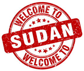 welcome to Sudan red round vintage stamp