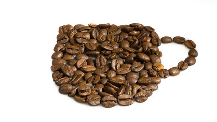 cup of coffee beans isolated on white