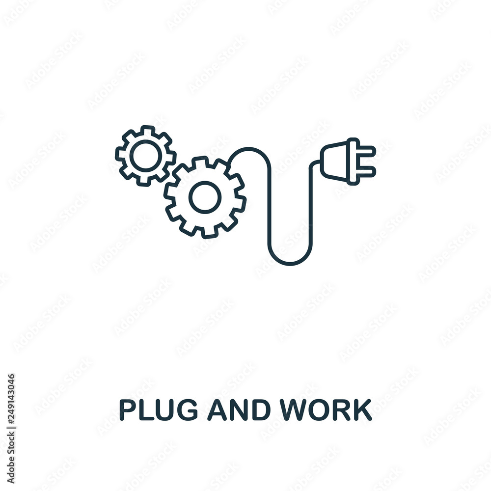 Poster plug and work icon. thin line style industry 4.0 icons collection. ui and ux. pixel perfect plug and