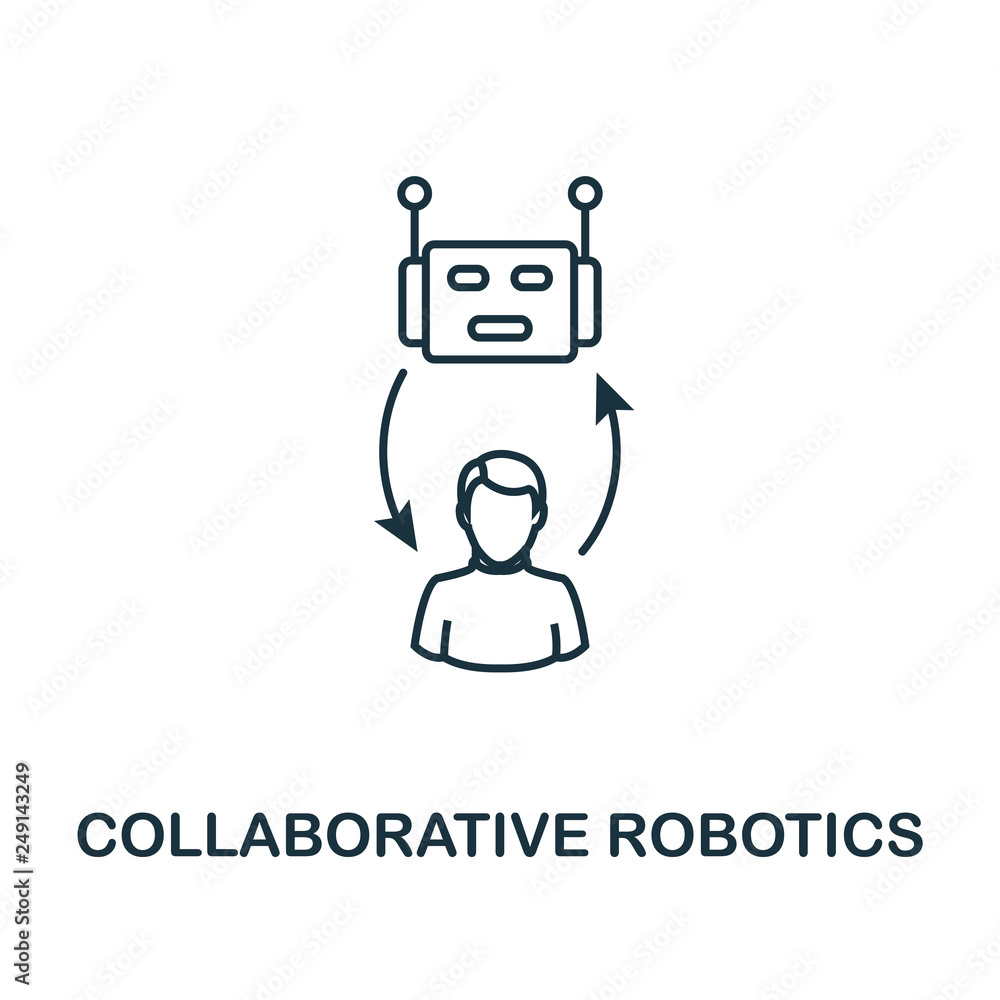 Poster collaborative robotics icon. thin line style industry 4.0 icons collection. ui and ux. pixel perfect