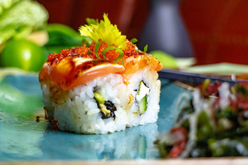 Sushi mit Lachs, Reis, Restaurant