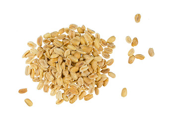 Fried and salted peanuts pile isolated on white background, top view