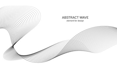 Abstract wave element for design. Digital frequency track equalizer. Stylized line art background. Vector illustration. Wave with lines created using blend tool. Curved wavy line, smooth stripe.