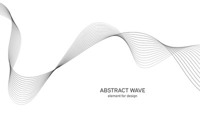 Abstract wave element for design. Digital frequency track equalizer. Stylized line art background. Vector illustration. Wave with lines created using blend tool. Curved wavy line, smooth stripe.