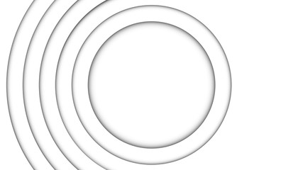 Abstract white background with symmetrical 3d circles with shadow. Circle empty space for your text.