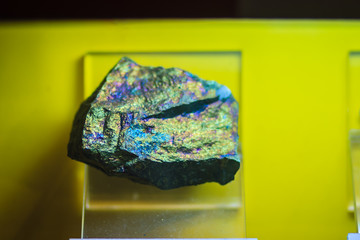 Chalcopyrite rock specimen from mining and quarrying industries. Chalcopyrite is a copper iron sulfide mineral that crystallizes in the tetragonal system. It has the chemical formula CuFeS2.
