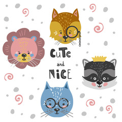 Cute cartoon little animals Childish print for nursery