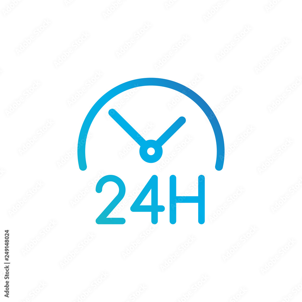 Poster round the clock icon. 24 hours working. linear style. vector illustration isolated on white backgrou