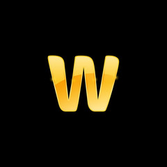 Initial Letter W with metallic texture, trendy, 3d Glossy, metal texture, Gold, steel and realistic shadow based alphabet logo for company identity, isolated on black background.