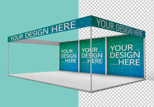 Kiosk with Panels and Banners Mockup