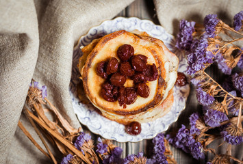 Stack of fritters on the dinner table