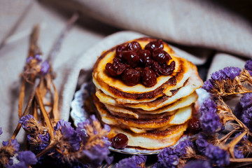 Stack of fritters on the dinner table