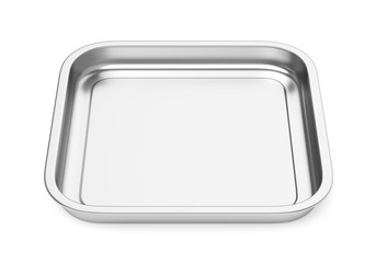 Square steel baking or food tray isolated on white