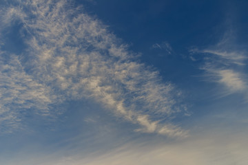 Sunset with soft blue sky late afternoon background.  Early morning blue sky and bright clouds with good weather. Sunny day afternoon in early winter create a hazy background effect.