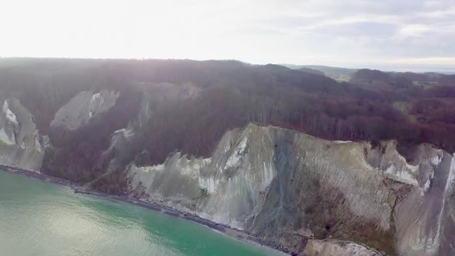 Drone Flying Up White Cliffs of Mons Klint in Denmark