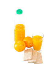 Fresh orange juice with fruits, isolated on white