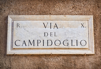 Sign of the Campidoglio street - Rome Italy
