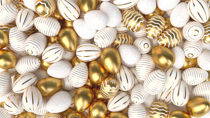 Happy Easter Luxury background with golden and white eggs