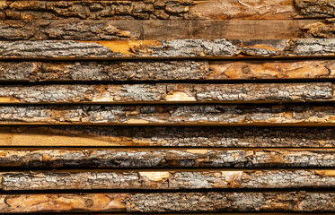 stack of wood. Detail of the bark of cut tree trunks. woodpile. Carpentry. texture pattern