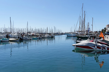 Yachts moored in Old Port of Cannes . French Peviera, Provence-Alpes-Cote d'Azur, France, Europe