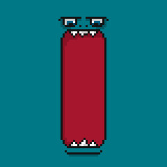 Cartoon screaming monster face in pixel art style. Halloween monster with big mouth.