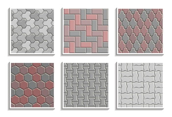 Set of seamless pavement textures. Vector repeating patterns of street tiles