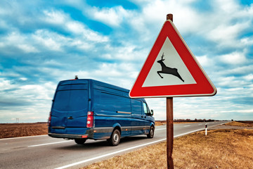 European road caution sign deer crossing