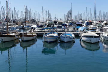 Yachts moored in Old Port of Cannes . French Peviera, Provence-Alpes-Cote d'Azur, France, Europe