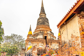 Fototapeta premium Wat Yai Chai Mongkhon Temple in Ayutthaya, Thailand