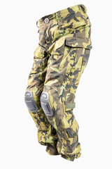 Outdoor trousers for outdoor activities. Camouflage pants on a white background,