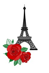 Fototapeta na wymiar Illustration of Eiffel Tower and roses. T-shirt print design