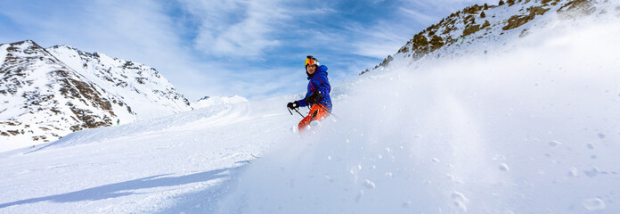 Banner of a skier in a snowy landscape