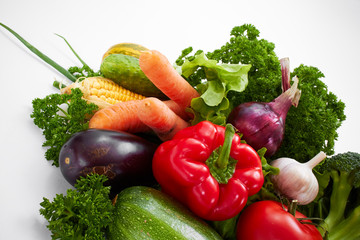 fresh vegetables on the white background, healthy concept