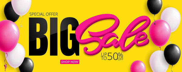 Special offer Big Sale banner template vector design. Colorful air balloons